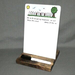 Hand Crafted Ceramic Dry Erase Whiteboard with Wood Stand, Kitchen Memo Board